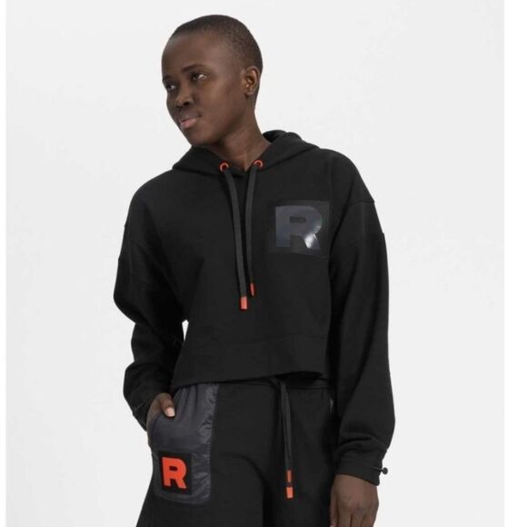 Pokemon Tops - POKEMON Team Rocket HQ Collection black crop boxy hoodie fleece‎ sweatshirt S
